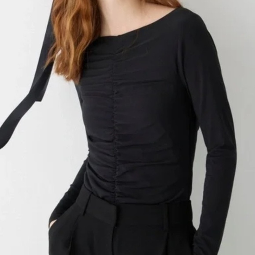 J. Crew Ruched Long Sleeve Matte Jersey Top Black sz S